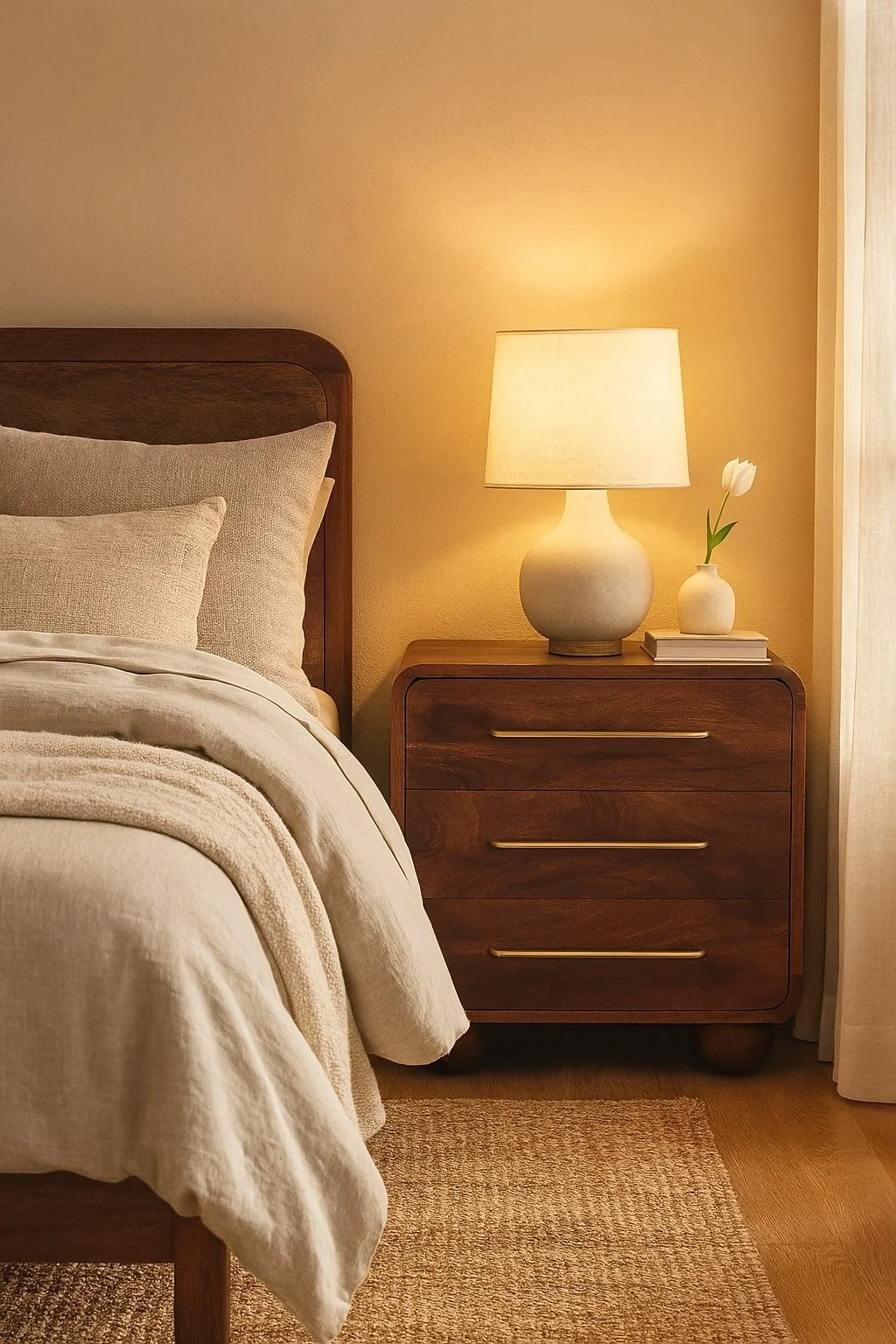 Elegant 3-Drawer Rounded Mango Wood Chest