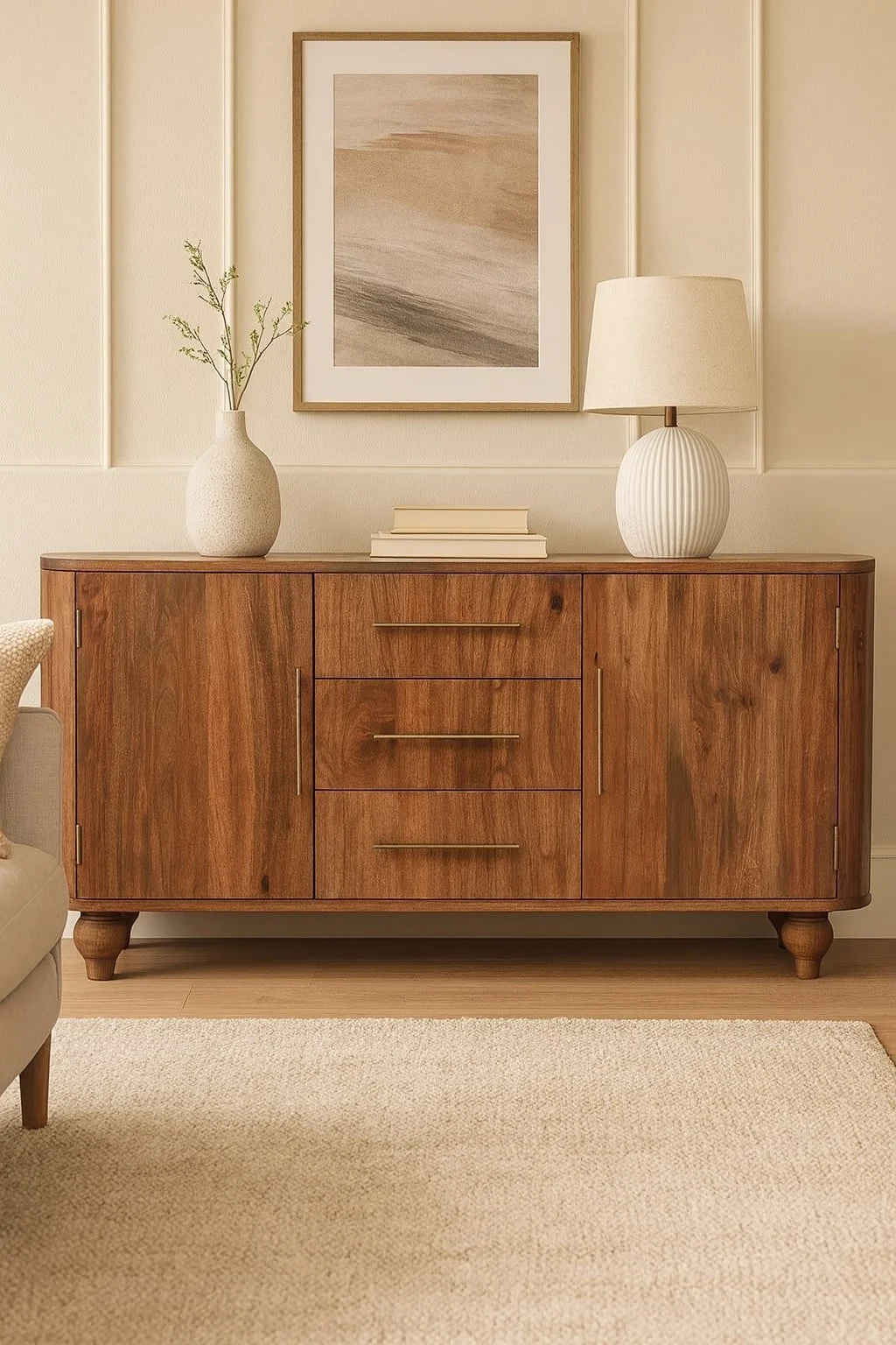 Elegant Mango Wood Sideboard with Golden Teak Finish