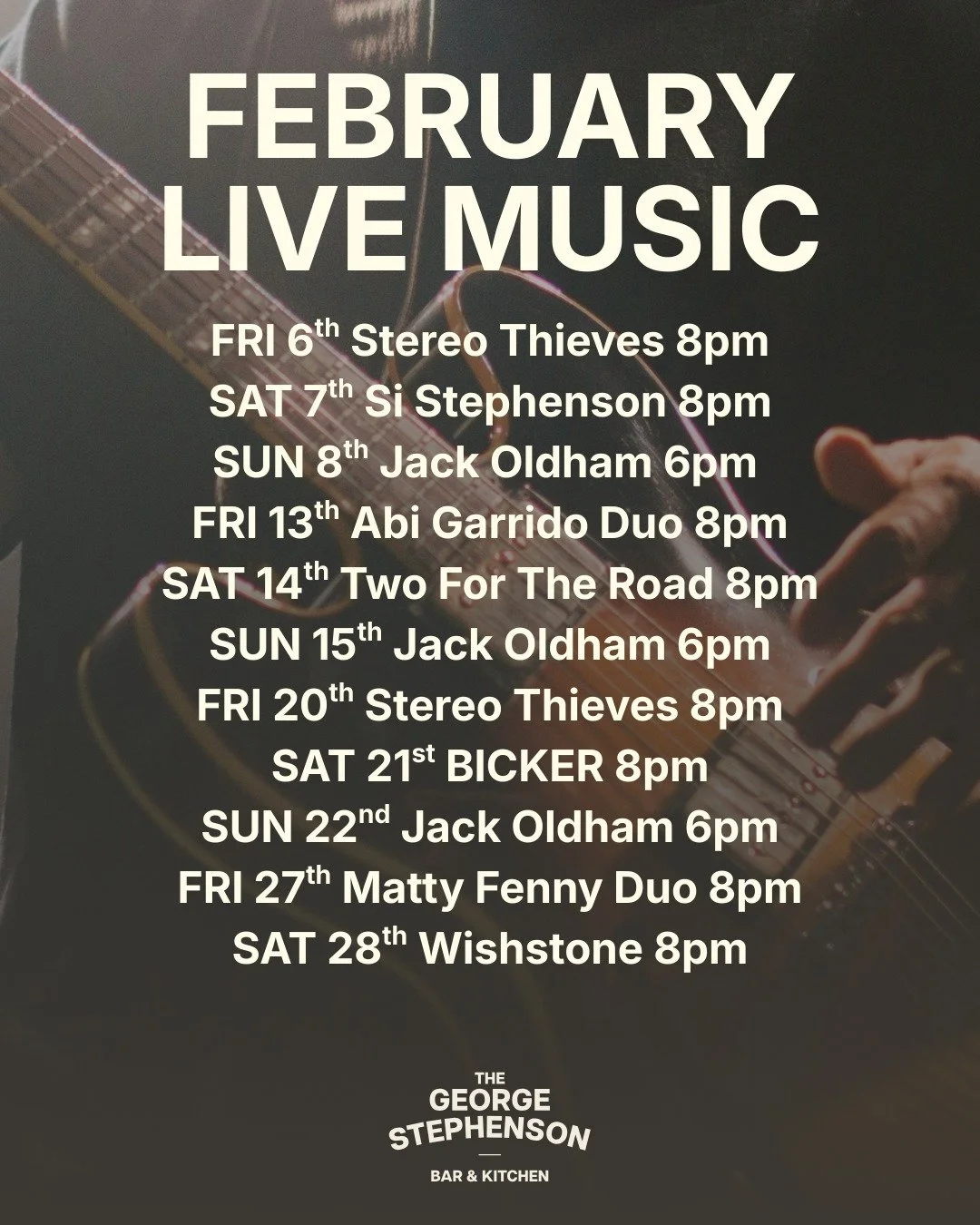 We&rsquo;re back open and ready for a cracking month of live music! 🎶
February&rsquo;s lineup is stacked, and we can&rsquo;t wait to see you all again. 
Come down, grab a pint and enjoy some brilliant live acts all month long. 🍻✨