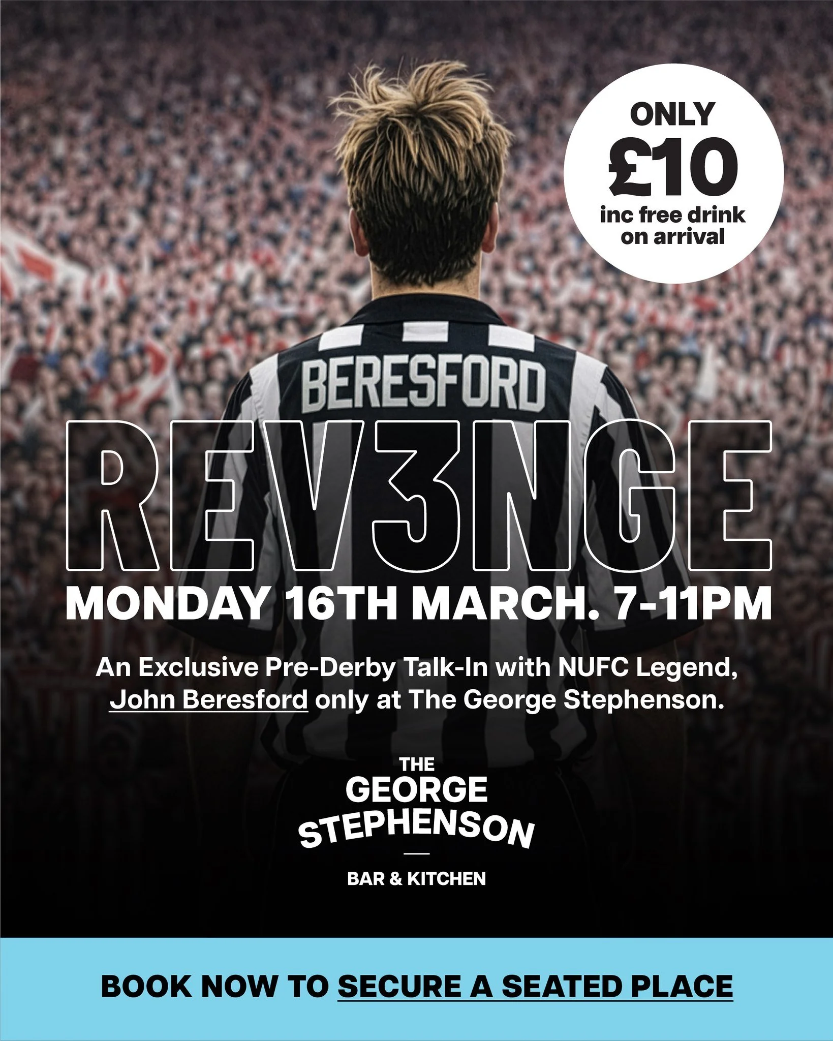 REV3NGE is coming&hellip; ⚫⚪🔥
MONDAY 16TH MARCH 7&ndash;11PM 
We&rsquo;re bringing derby-day energy home to The George Stephenson with a massive exclusive talk-in featuring NUFC legend John Beresford. 
Expect:
🎙️ Talk-In + Live &ldquo;Uncut&rdquo; 