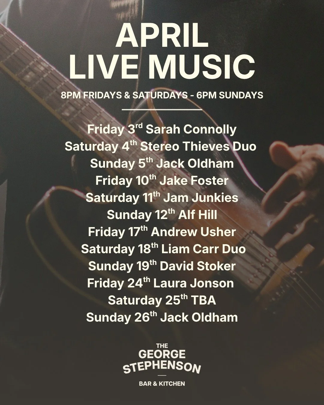 Our April live music lineup is here! 🎶 
Take a look at who&rsquo;s playing this month at The George. Keep an eye on our socials, we&rsquo;ll be announcing the final Saturday band soon!