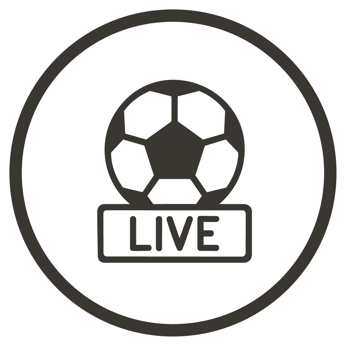 Icon of a soccer ball inside a circle with the word 'LIVE' below, indicating a live football and major sport events broadcast.