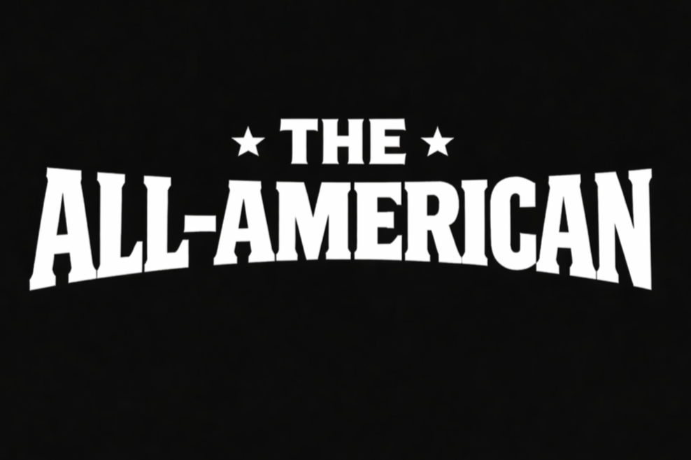 Text reading 'The All-American' with stars on a black background.