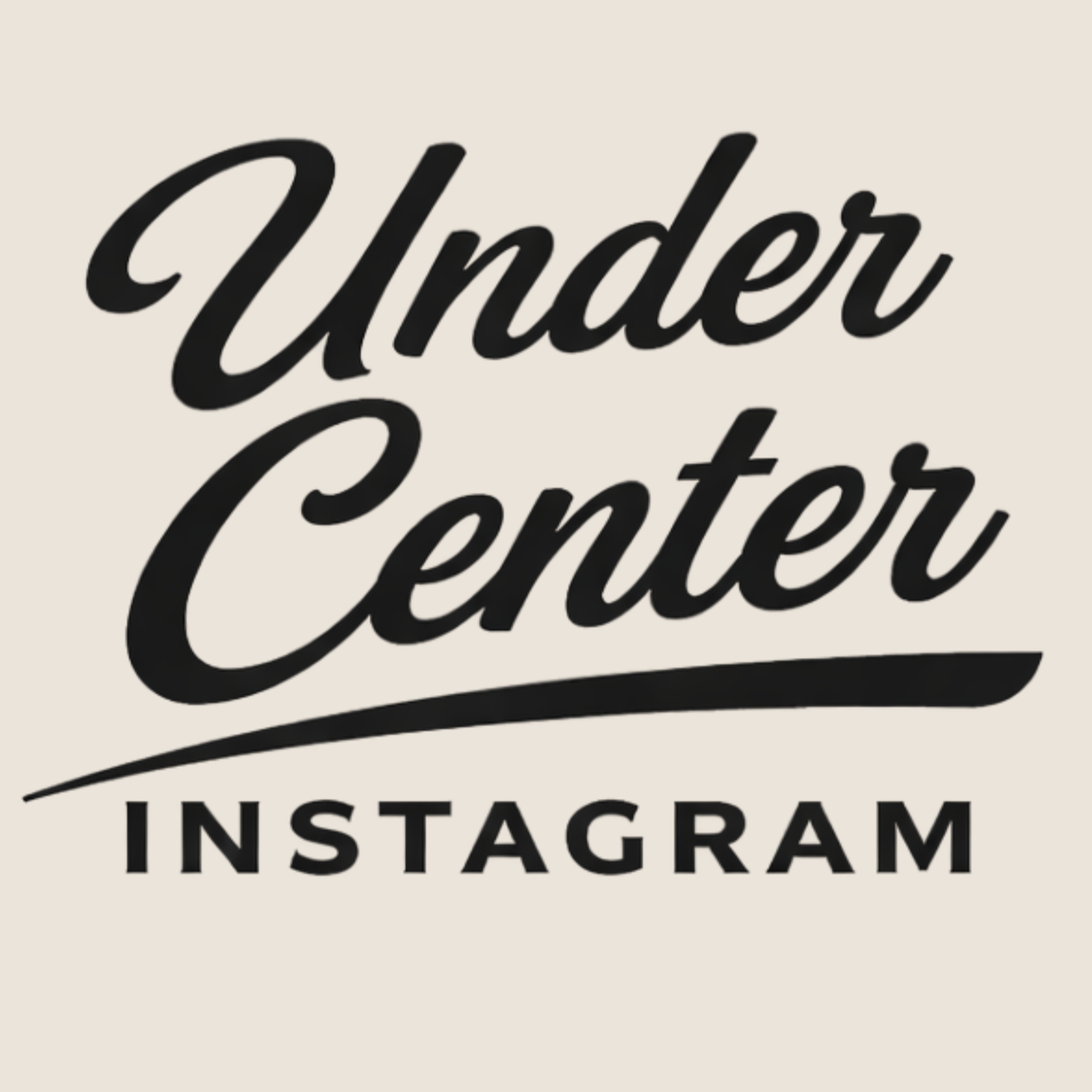 Text that says 'Under Center Instagram' in a cursive and bold font, with a cream background.