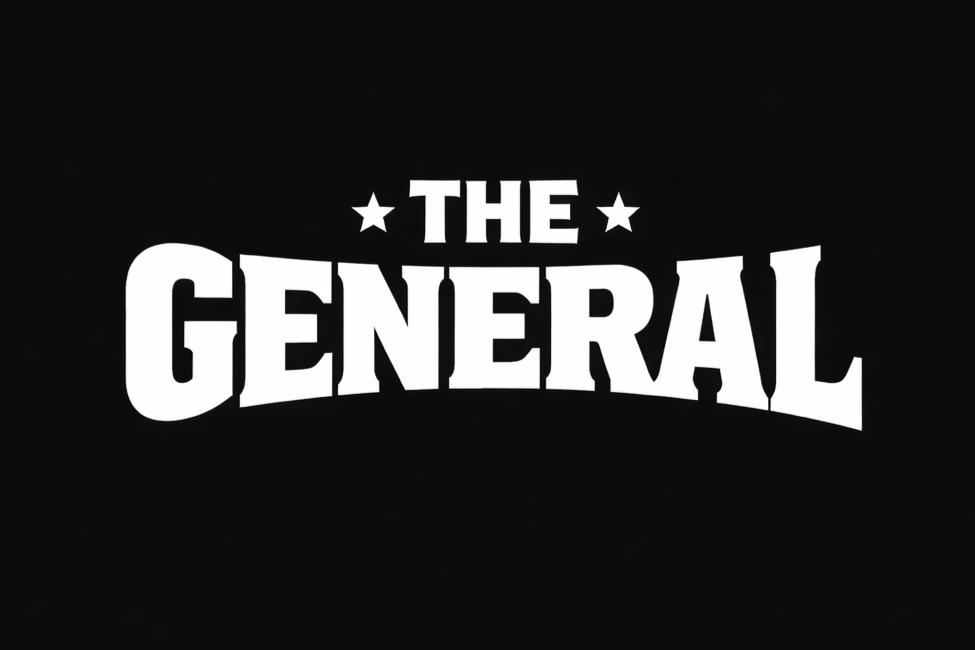 Black background with white text that reads 'The General' with two stars, one on each side of 'The'.
