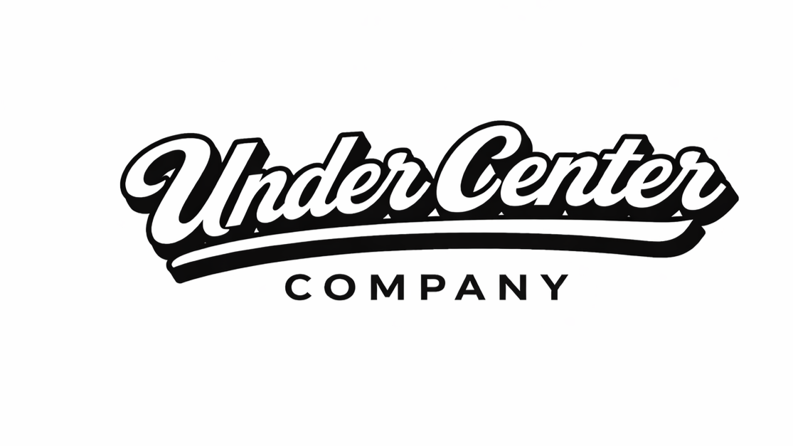 Logo for Under Center Company in black and white, with 'Under Center' in stylized cursive and 'Company' in block letters underneath.