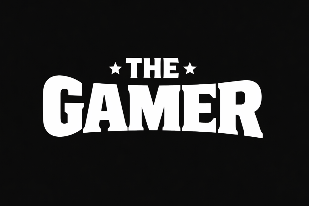 Black background with white text that reads "The Gamer" in a bold, playful font, flanked by two stars.