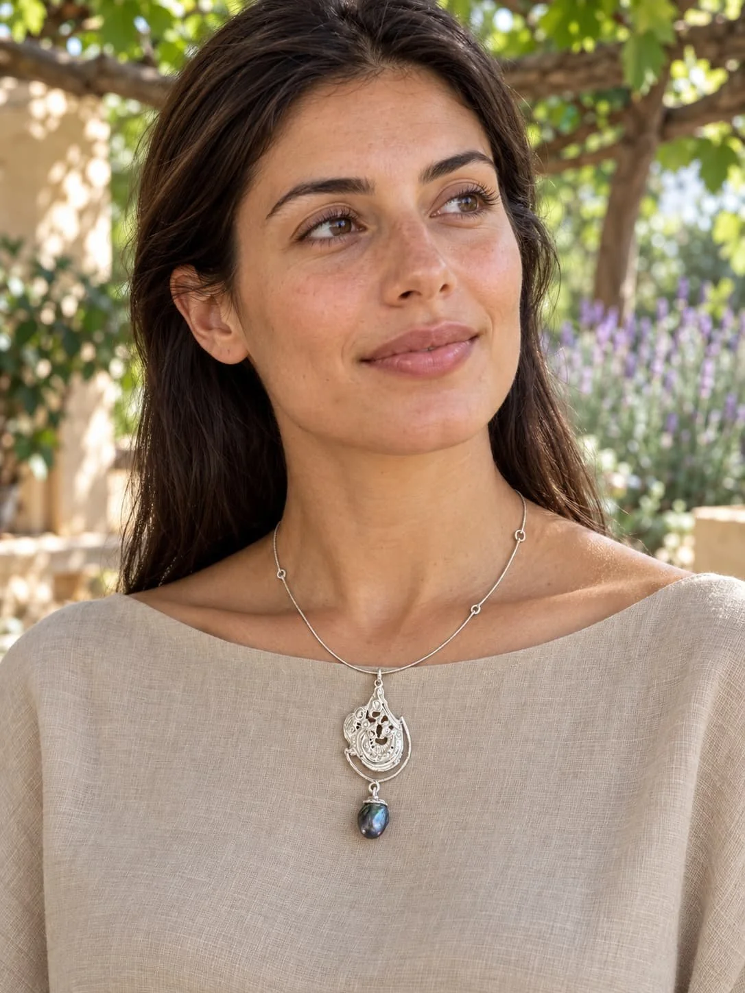 Mediterranean garden silver pendant portrait-1.jpg