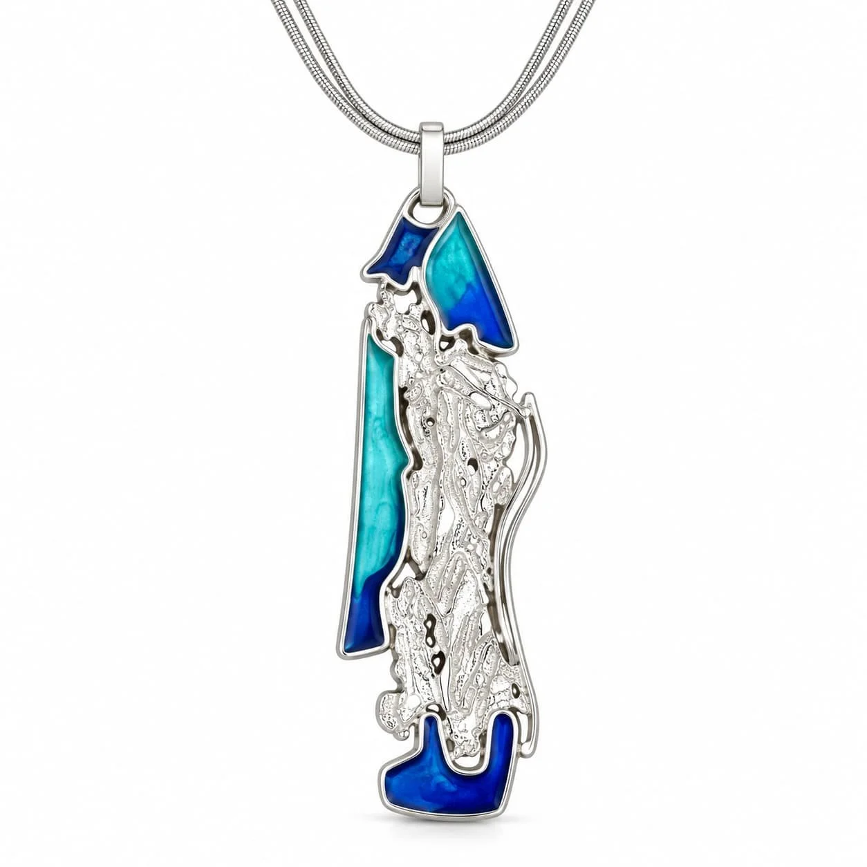 Silver snake-chain necklace with turquoise pendant.jpg