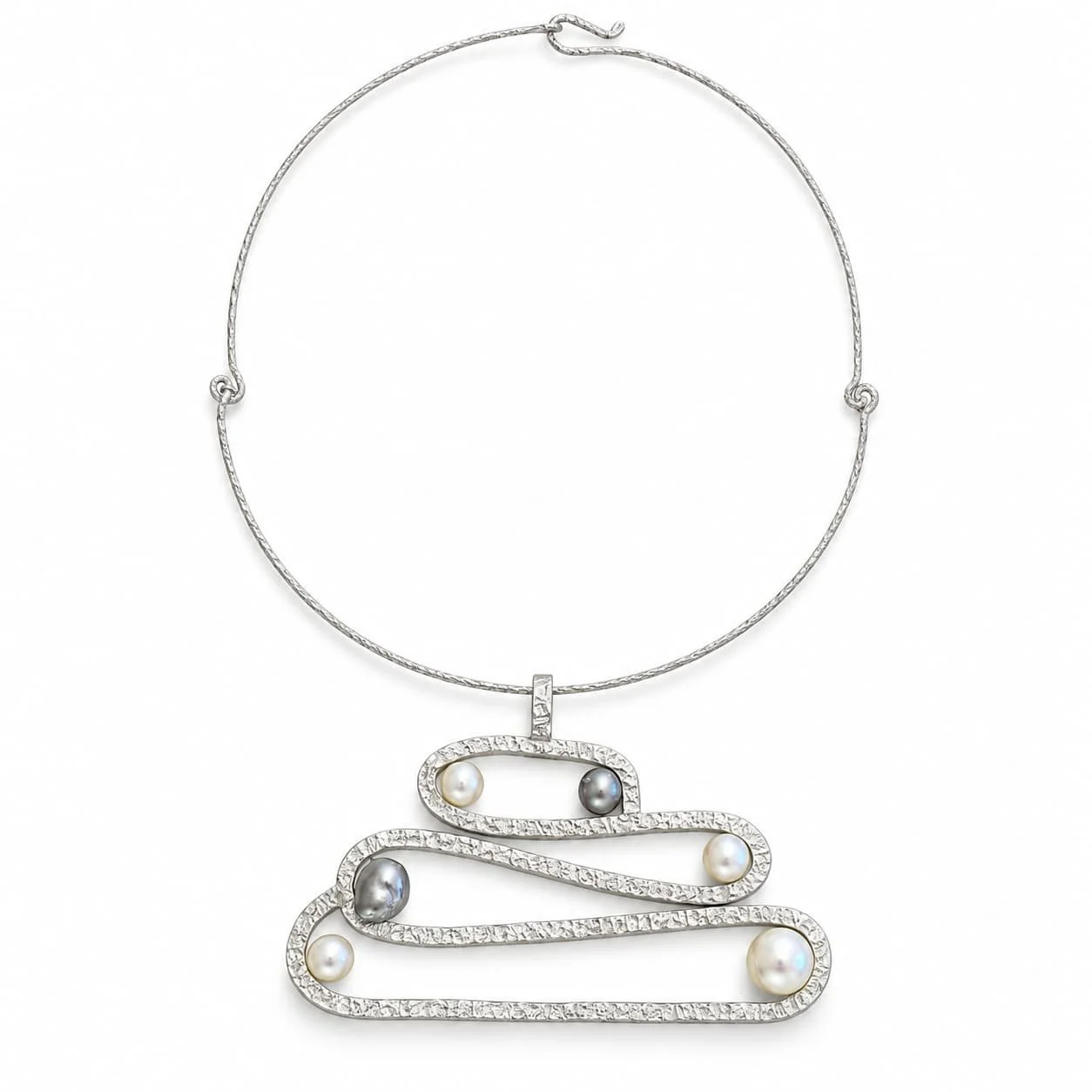 Sculptural Silver Necklace with Six Pearls.jpg