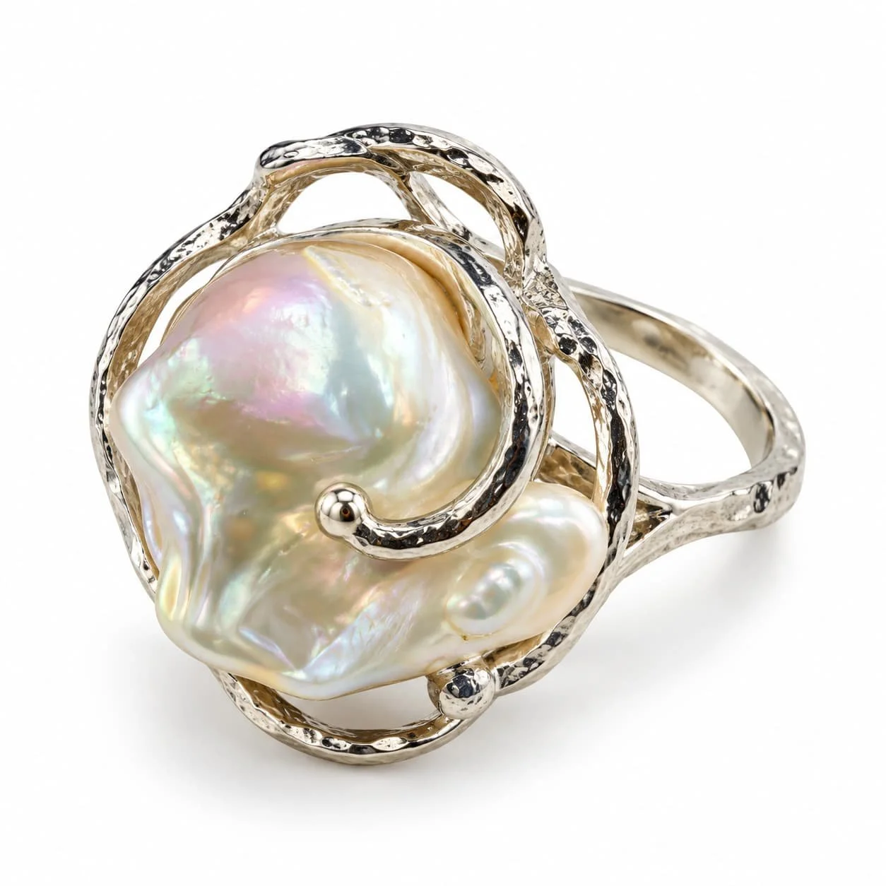Sculptural silver baroque pearl ring.jpg