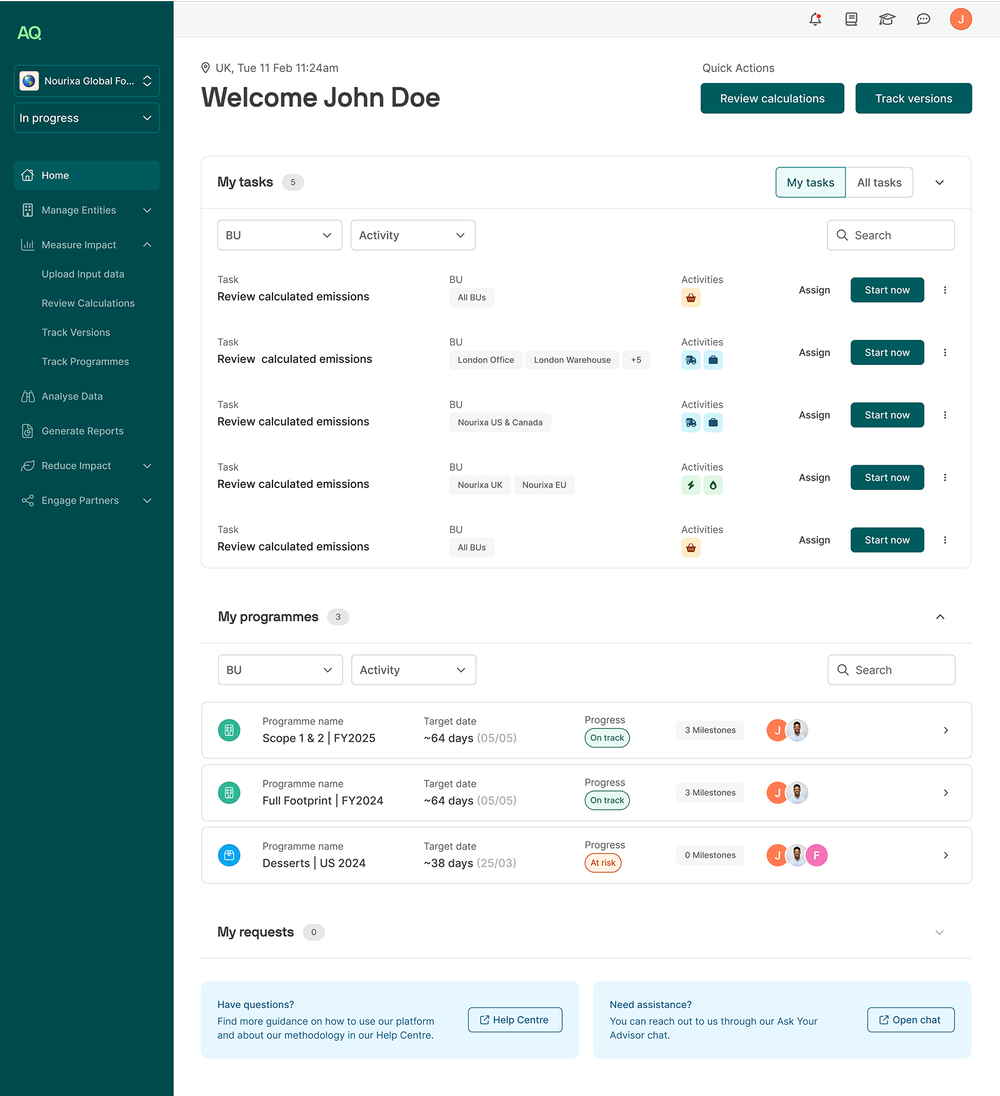 Altruistiq data management interface