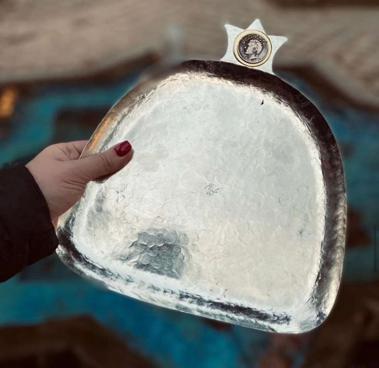 Copper Tray with Pahlavi Coin