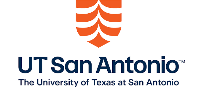 UT San Antonio logo with orange emblem and text 'The University of Texas at San Antonio'.
