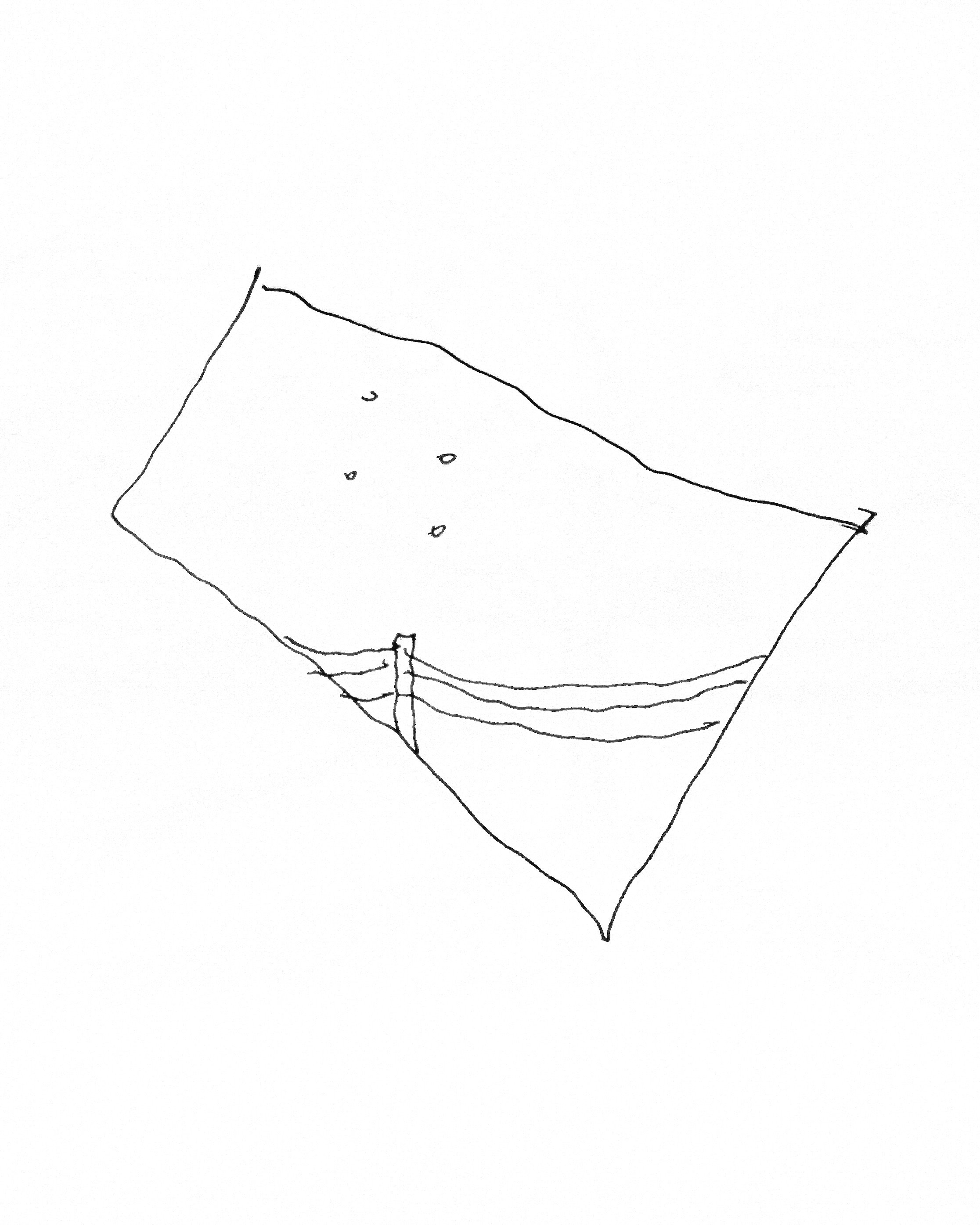 Skizze des Ausblicks aus einem Dachfenster