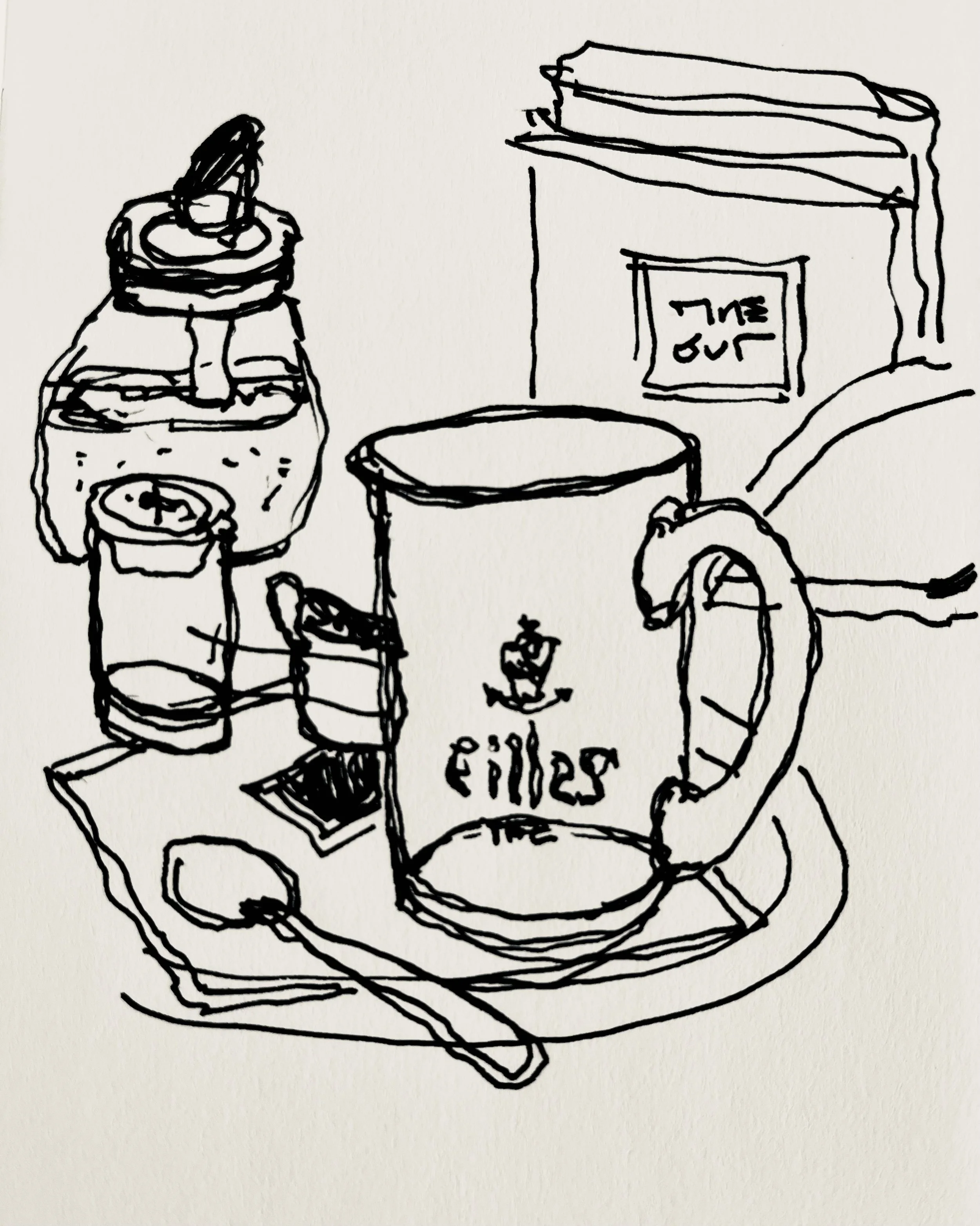 Skizze einer Teetasse im Kaffee.