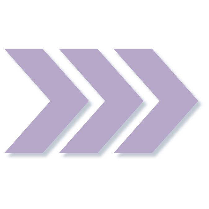 Three purple arrows pointing to the right with black shadows, aligned horizontally.