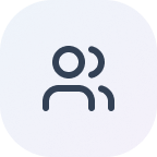 Icon of two people, one slightly in front of the other, on a blue circular background.