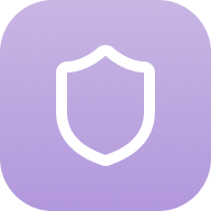 White shield icon on a light purple background