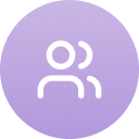 Simplified avatar icon of a person on a purple gradient background.
