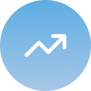 A white upward trending arrow with a small arrowhead on a blue gradient background.