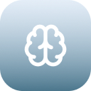 Icon of a stylized brain on a blue background.