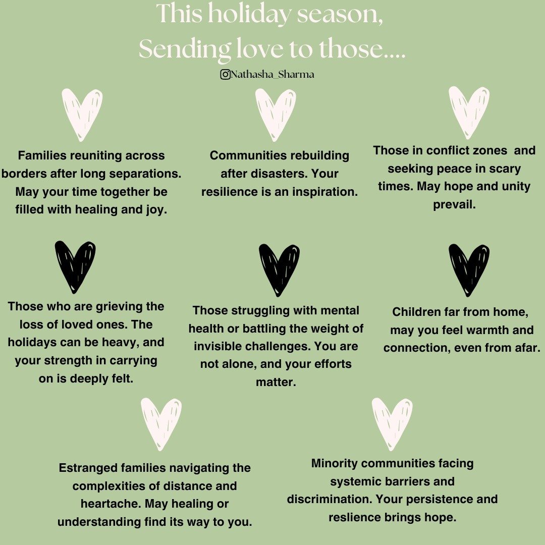 This holiday season, we send love to all who carry burdens, seek healing, or work tirelessly to make the world better. I invite you to embrace compassion, connection, and hope and keeping others warm in your heart. 🤍

#sendingLoveTo #Nathasha_Sharma