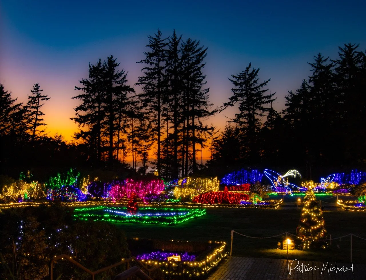 Sunset at Shore Acres Holiday Lights 