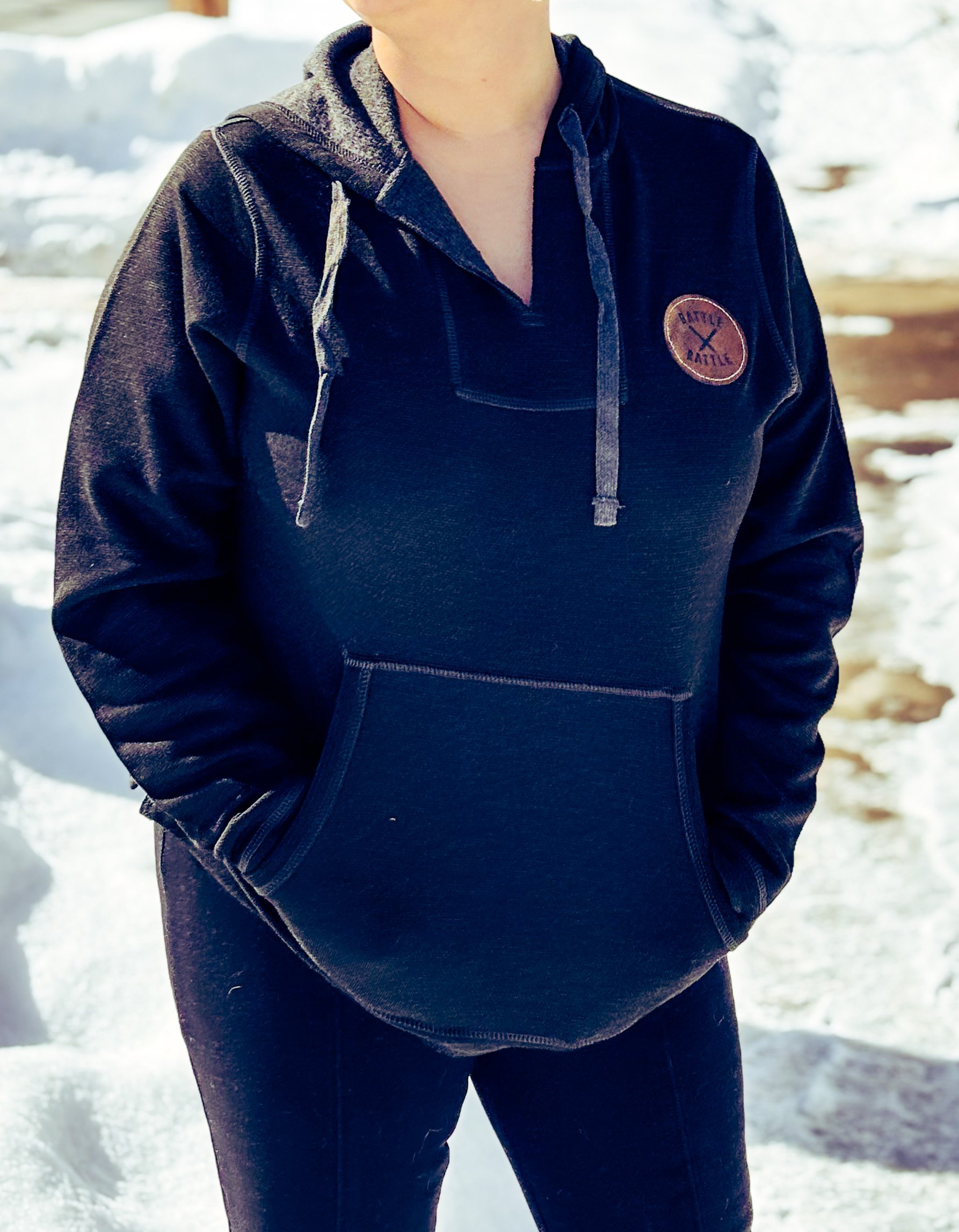 Battle Rattle Charcoal Hoodie with Leather Patch