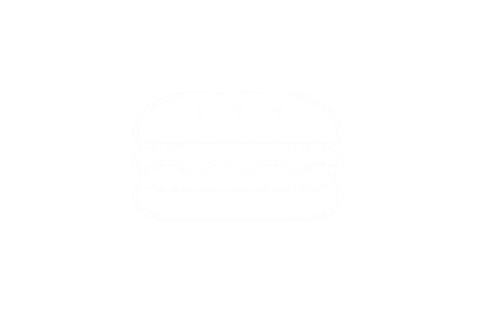 Simple white line drawing of a hamburger sandwich on a black background.