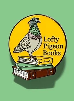 Logo with a pigeon standing on a stack of books and the text 'Lofty Pigeon Books' in a yellow circle.