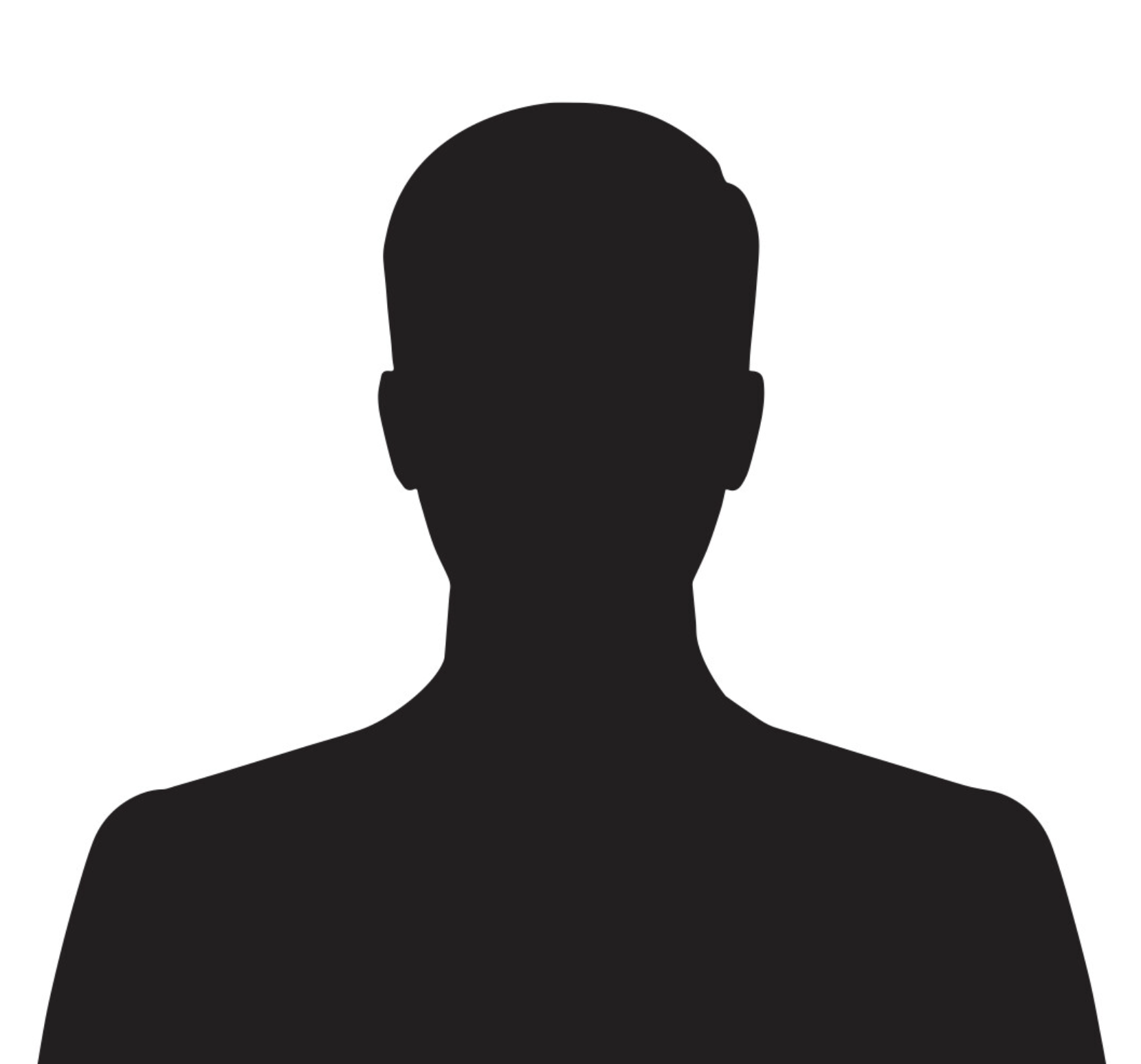 Schwarz-weiße Silhouette eines Mannes mit kurzen Haaren, von vorne gesehen.