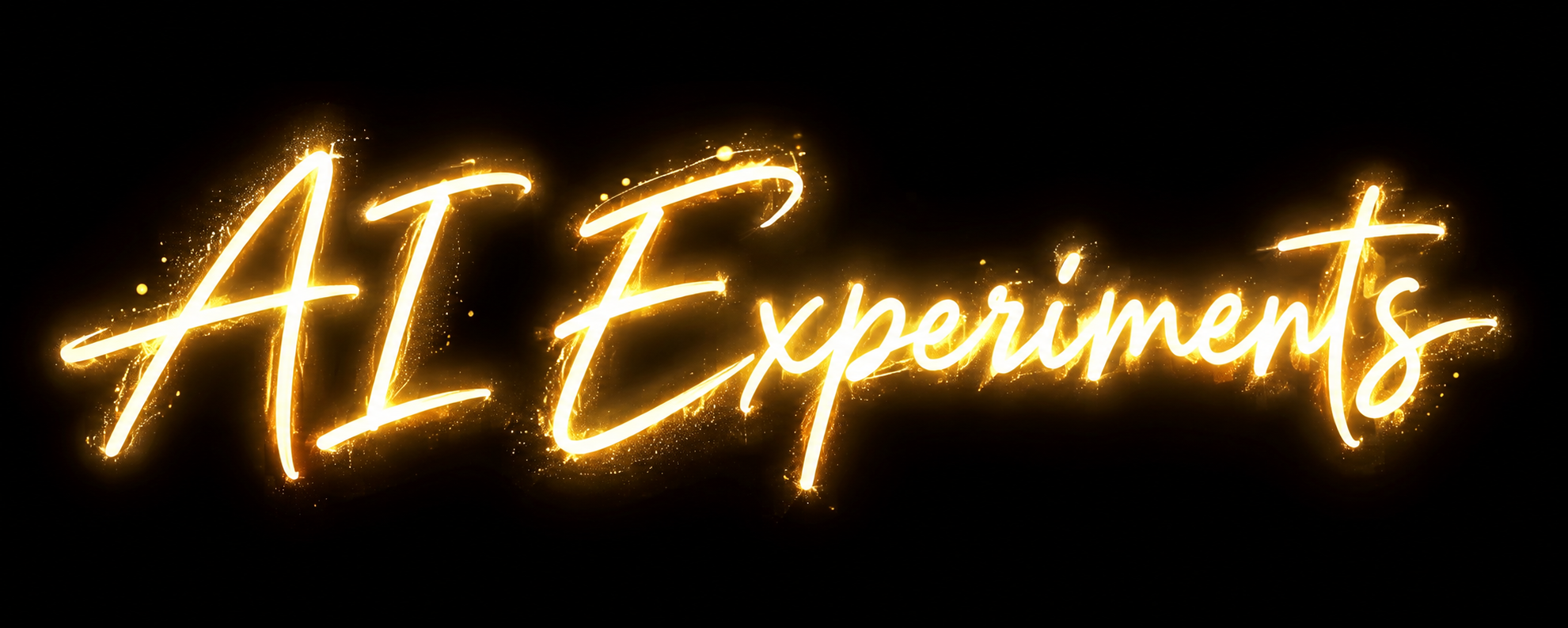 Glowing neon sign reading 'AI Experiments' in yellow with a sparkly effect on a black background.
