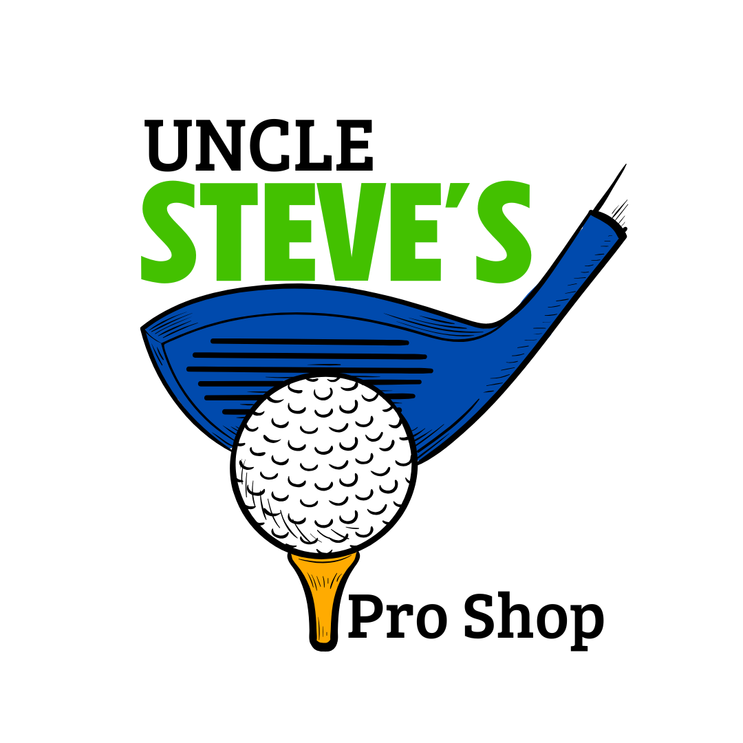 Logo for Uncle Steve's Pro Shop featuring a golf club and golf ball.