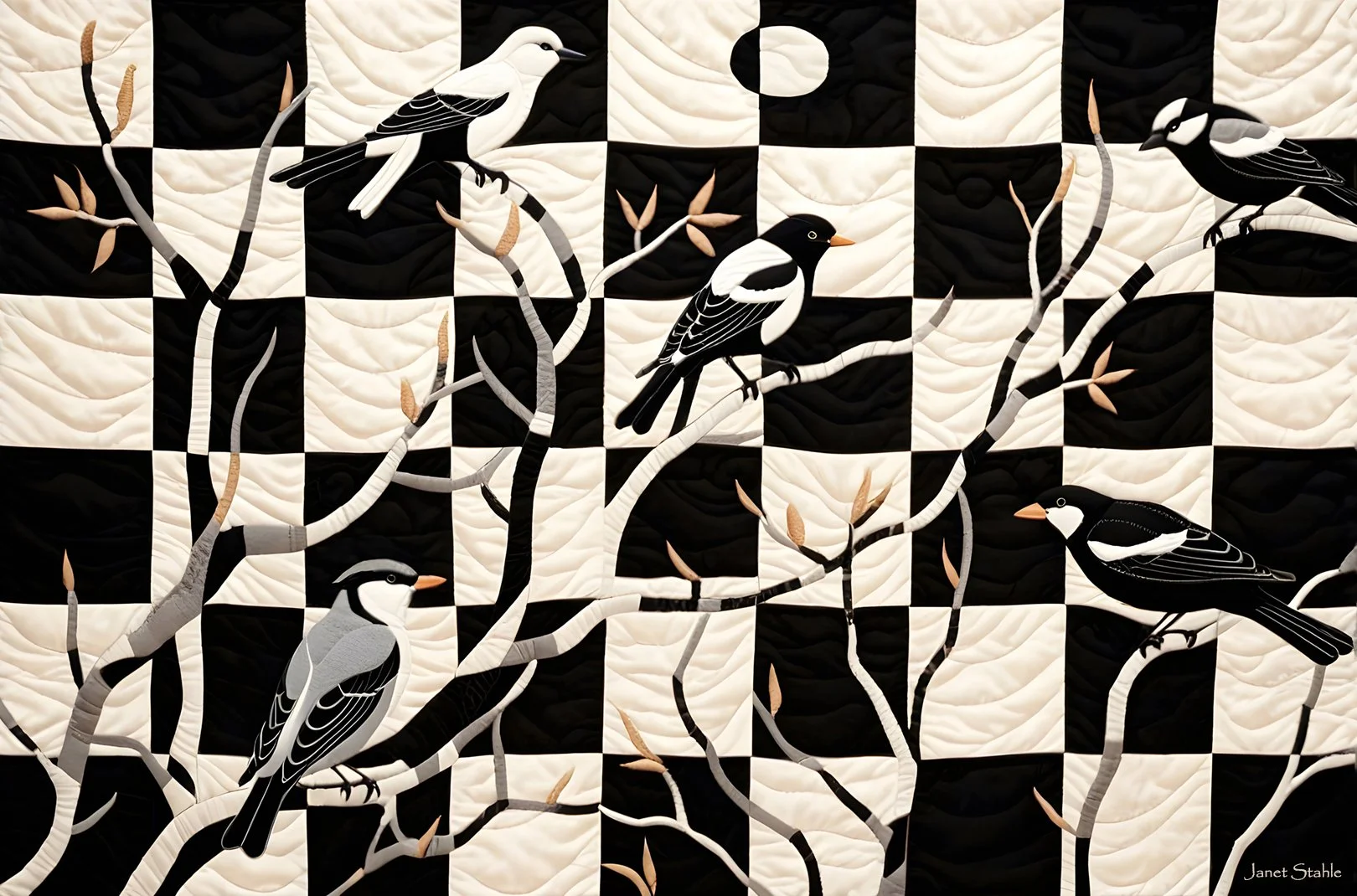 Birds on Branches Checkerboard