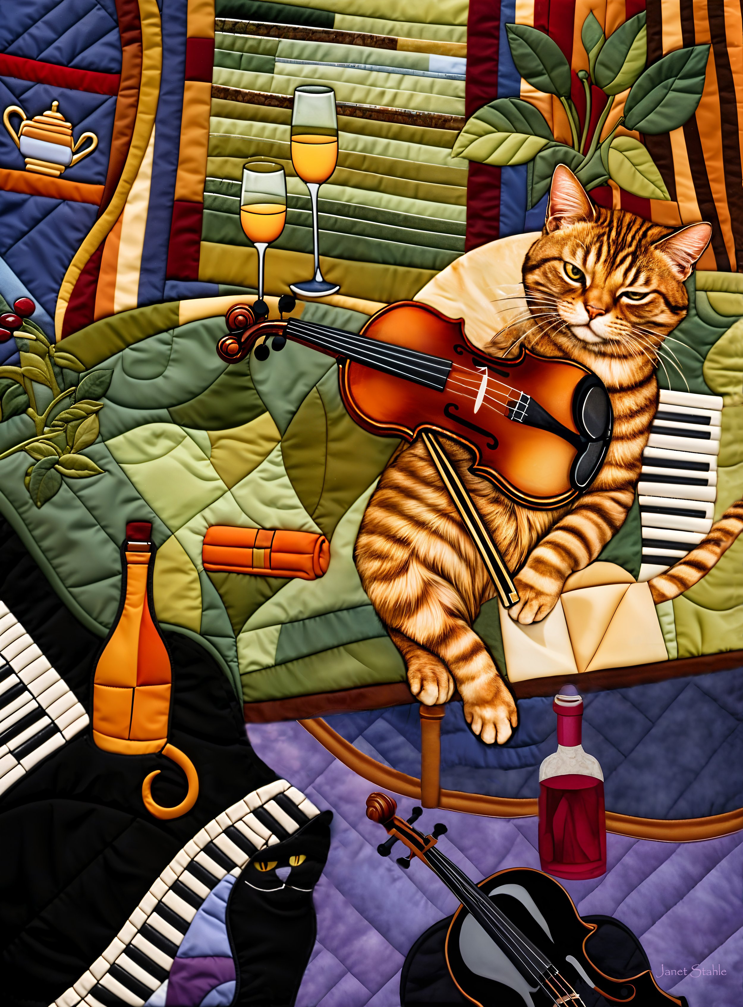 Cat with a Fiddle (Quilt Puzzle) 