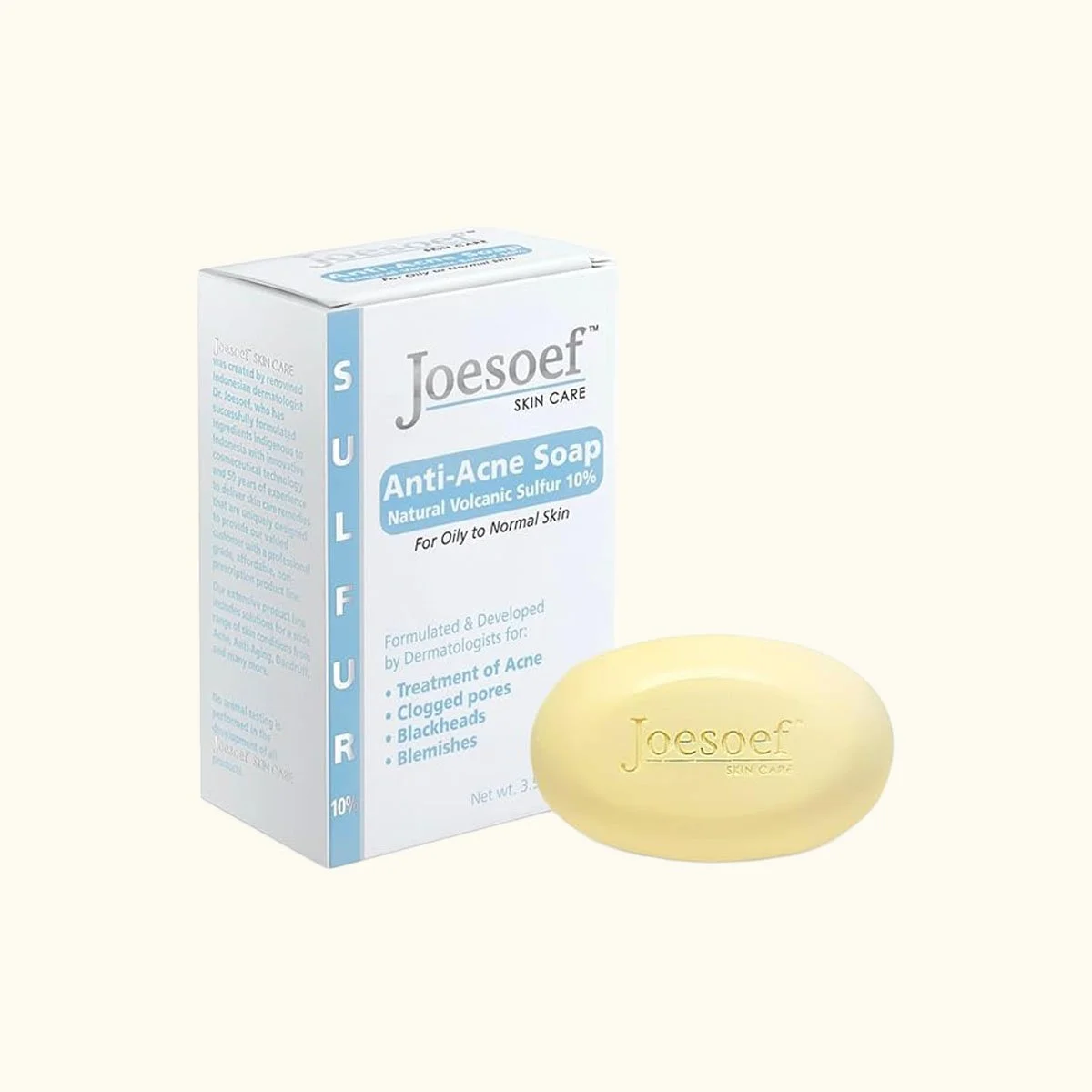 joesoef sulfur soap in a yellow background
