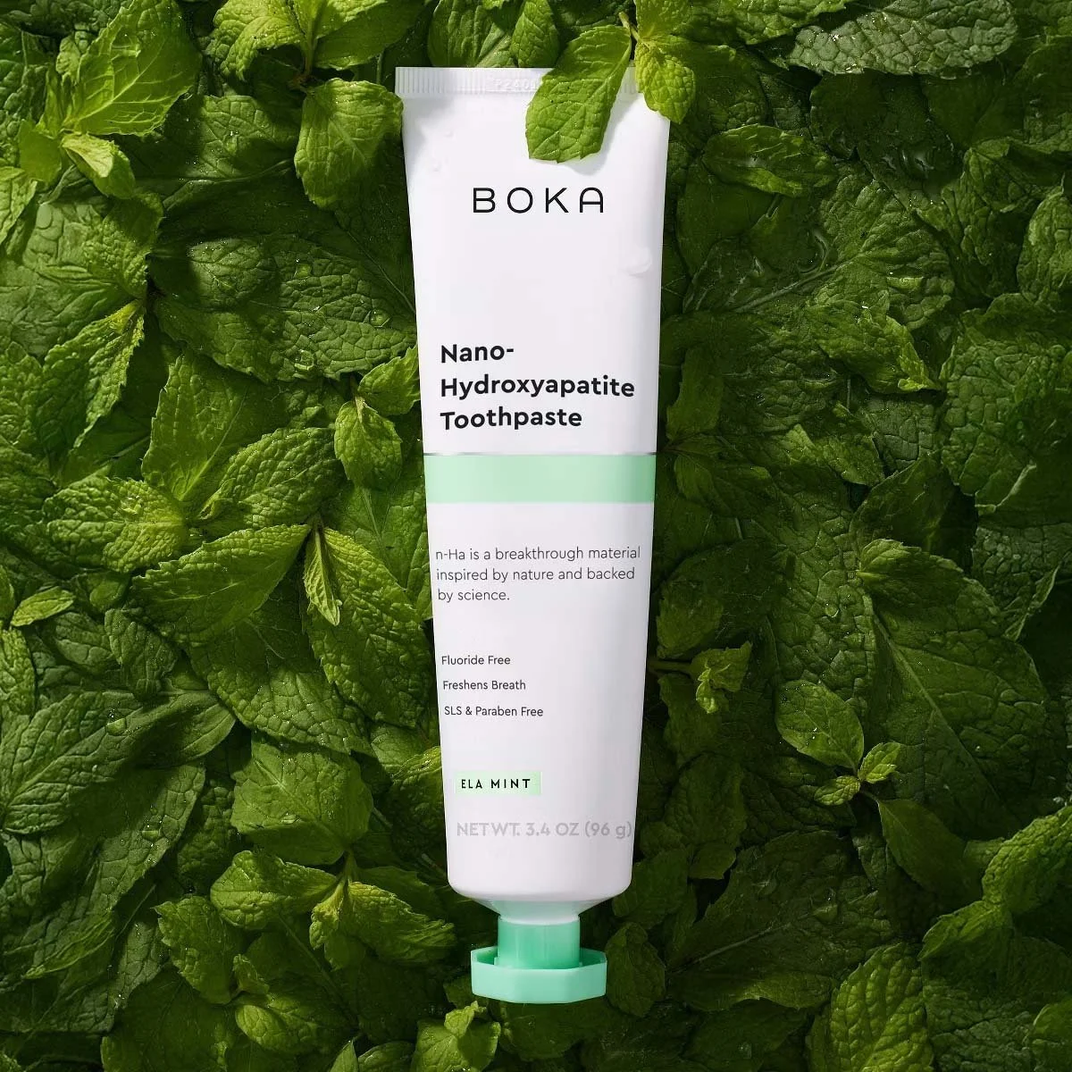 boka toothpaste in a leafy background