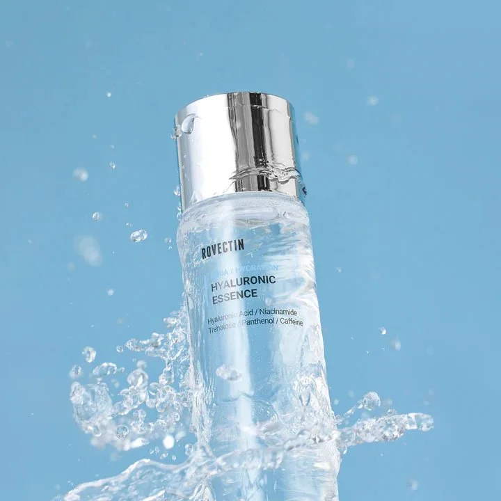 rovectin aqua hyaluronic essence in a blue background