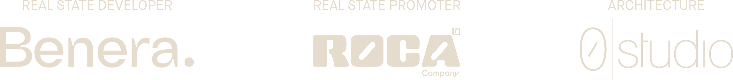 Texto y logotipos relacionados con arquitectura y desarrollo de marca.