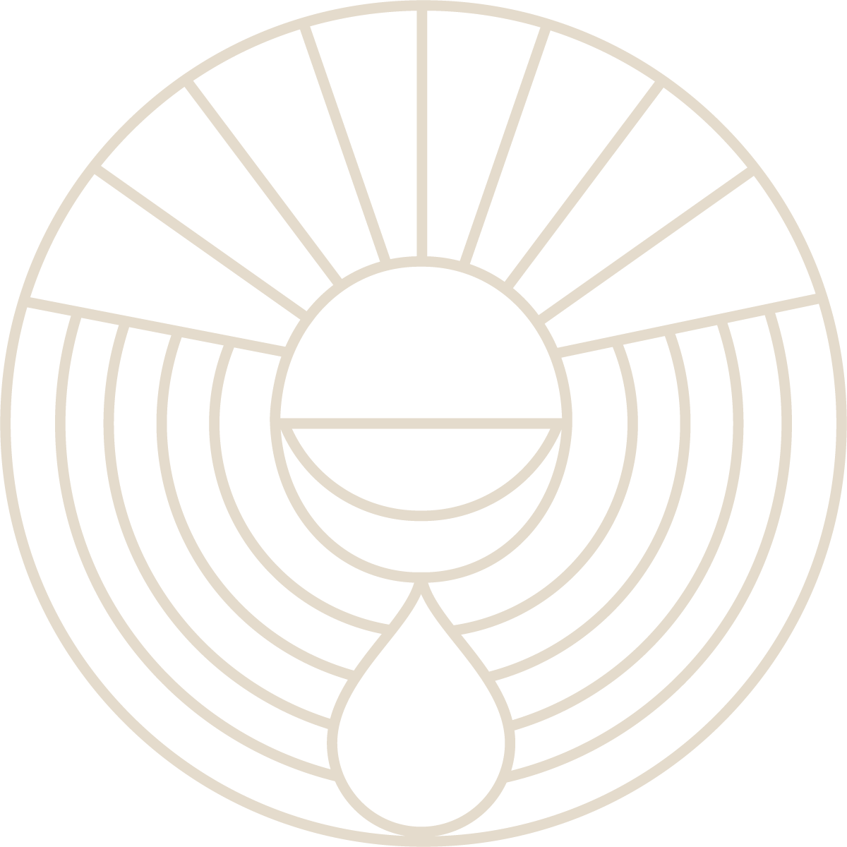 Gráfico circular con segmentos y un semicírculo en el centro, con un círculo más pequeño y una lágrima en la parte inferior.