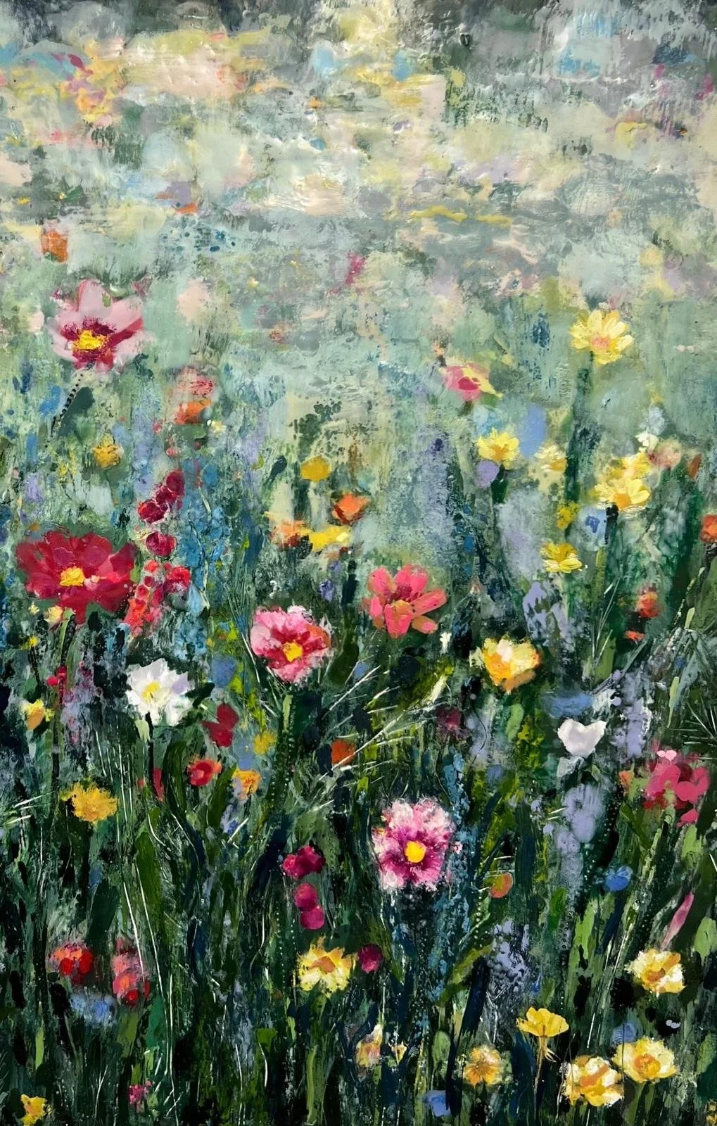 Encaustic Landscape with Flowers