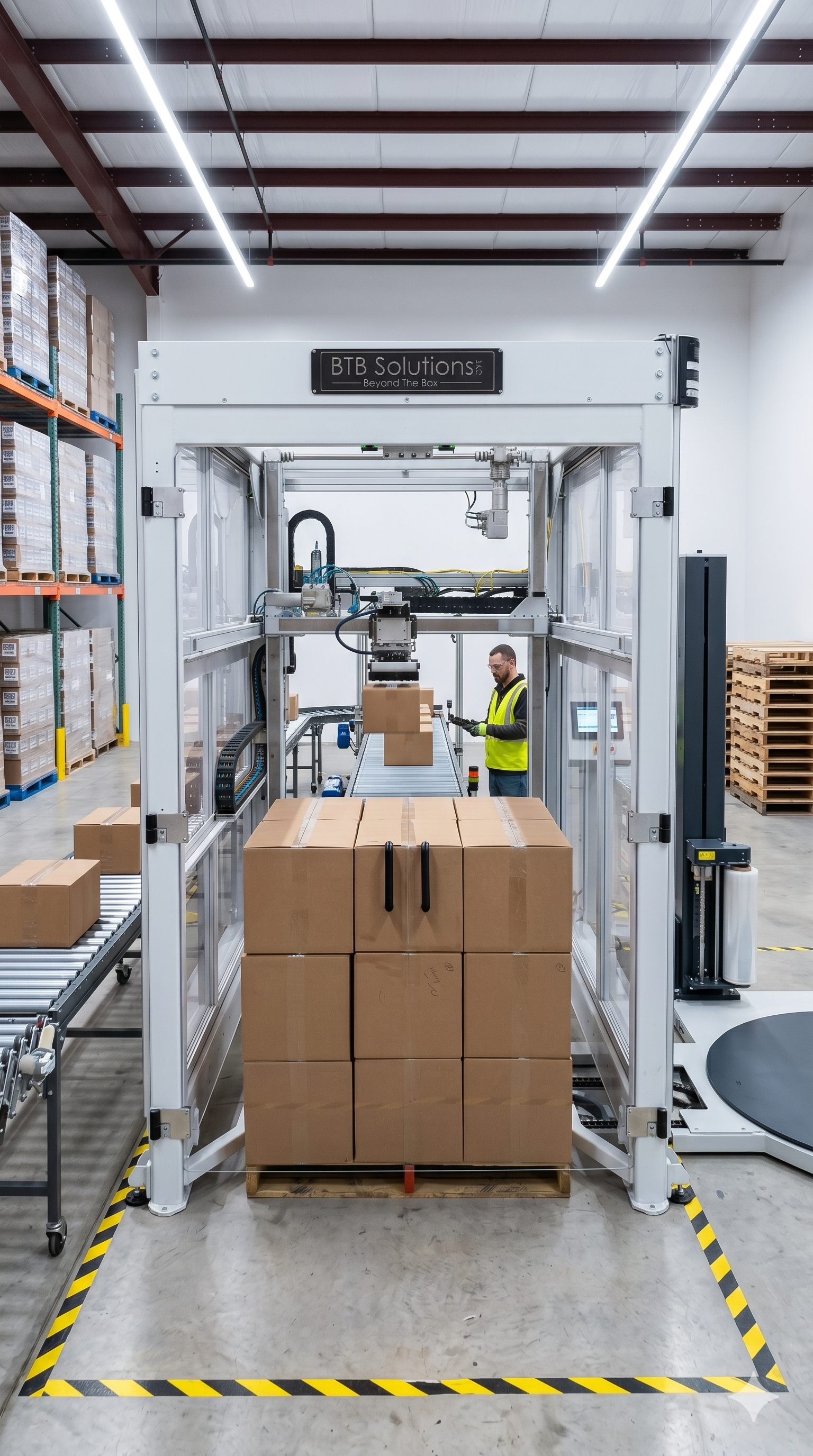 Uno palletizer in a shipping facility