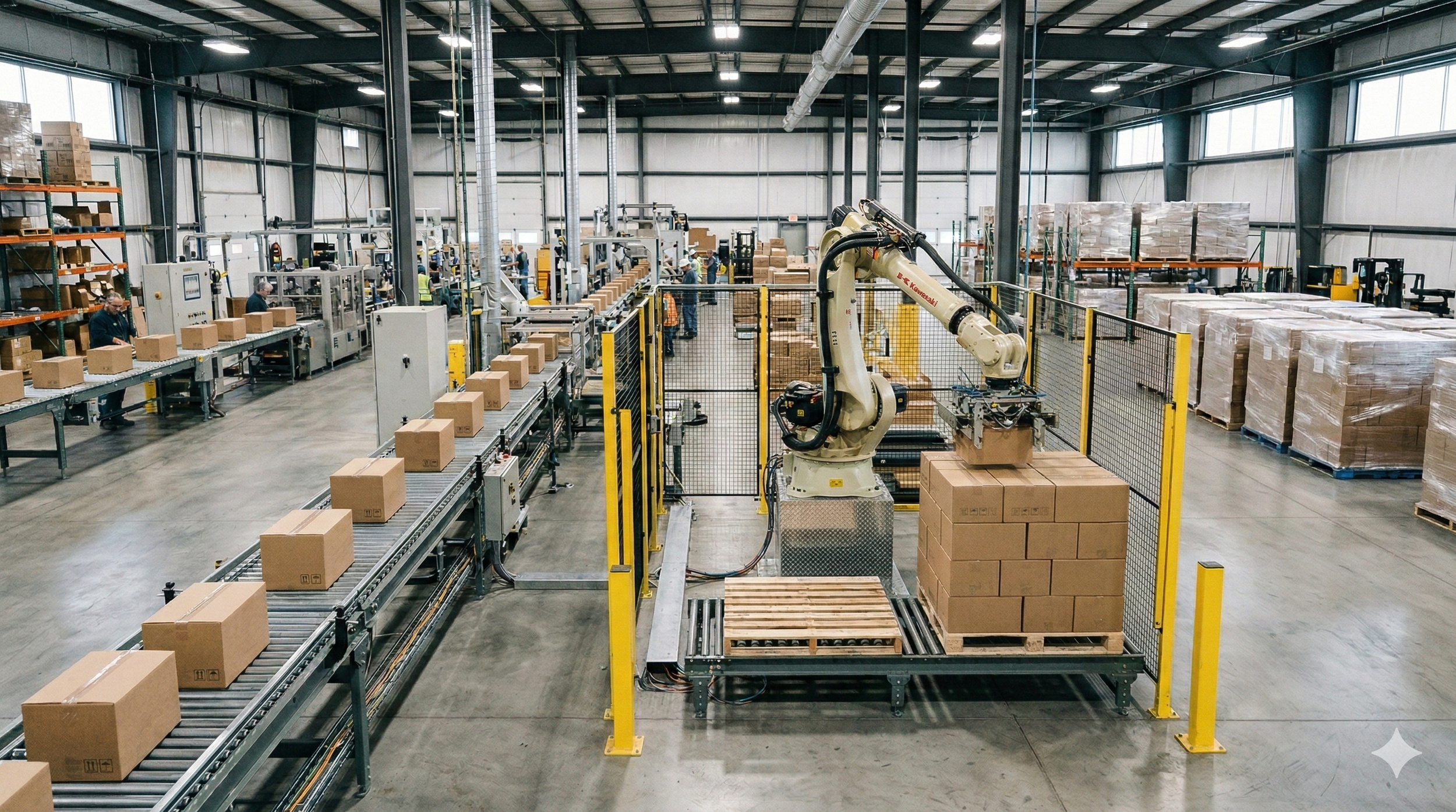 An end of production line robotic palletizer arm