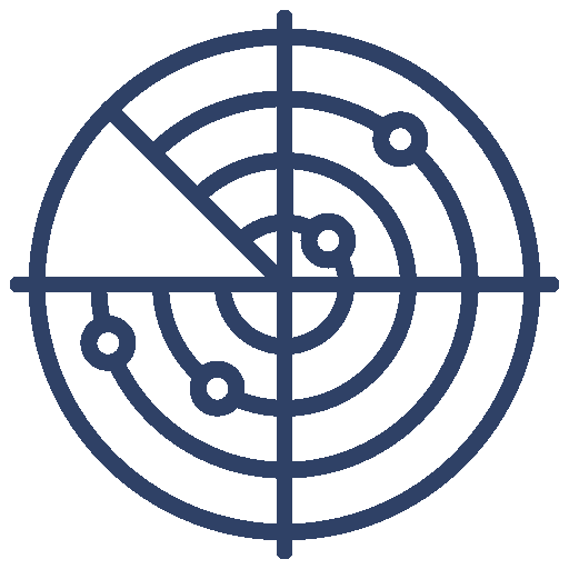 Radar screen displaying blips at various locations.