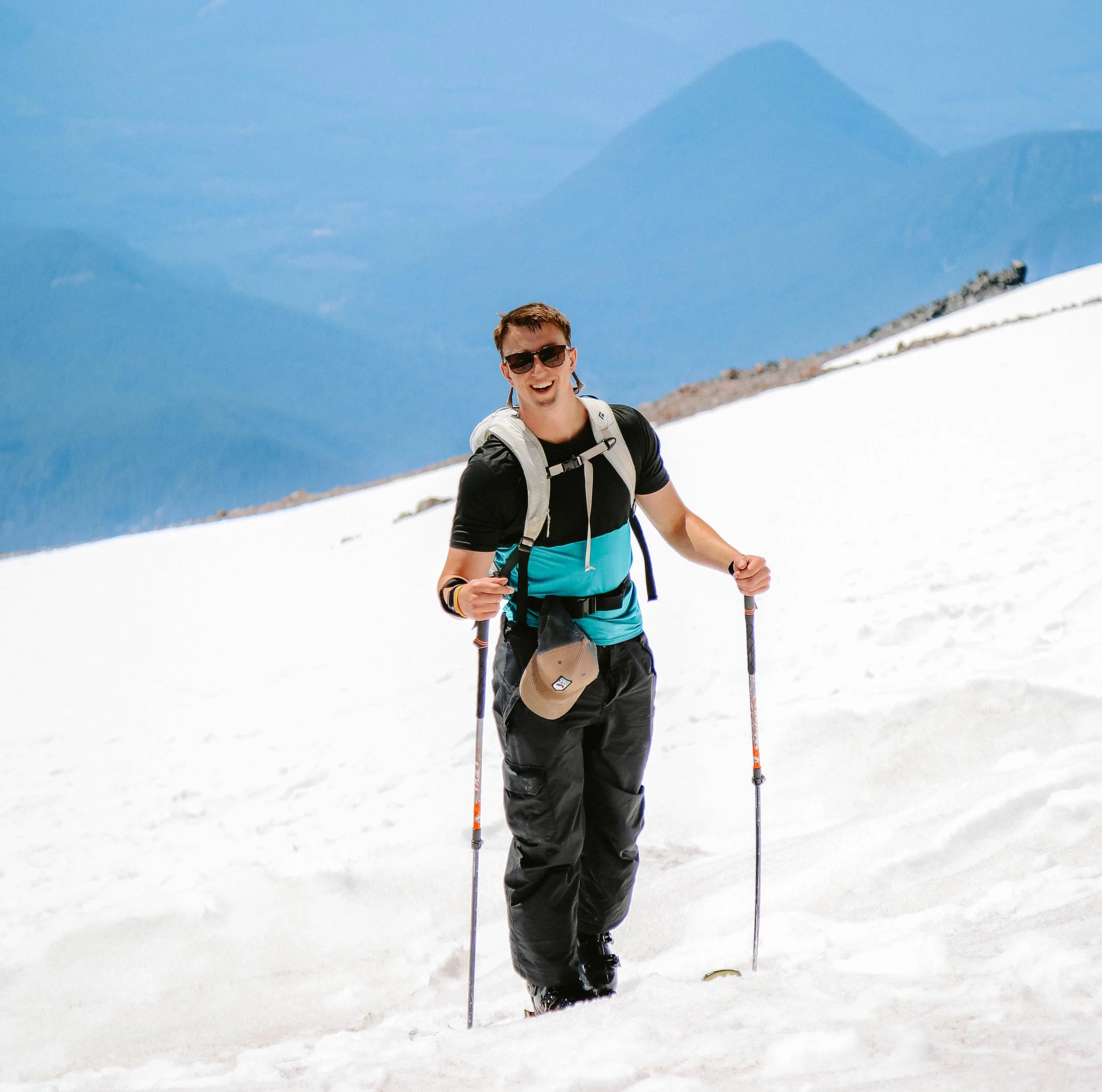 Male ski mountaineer in the summer