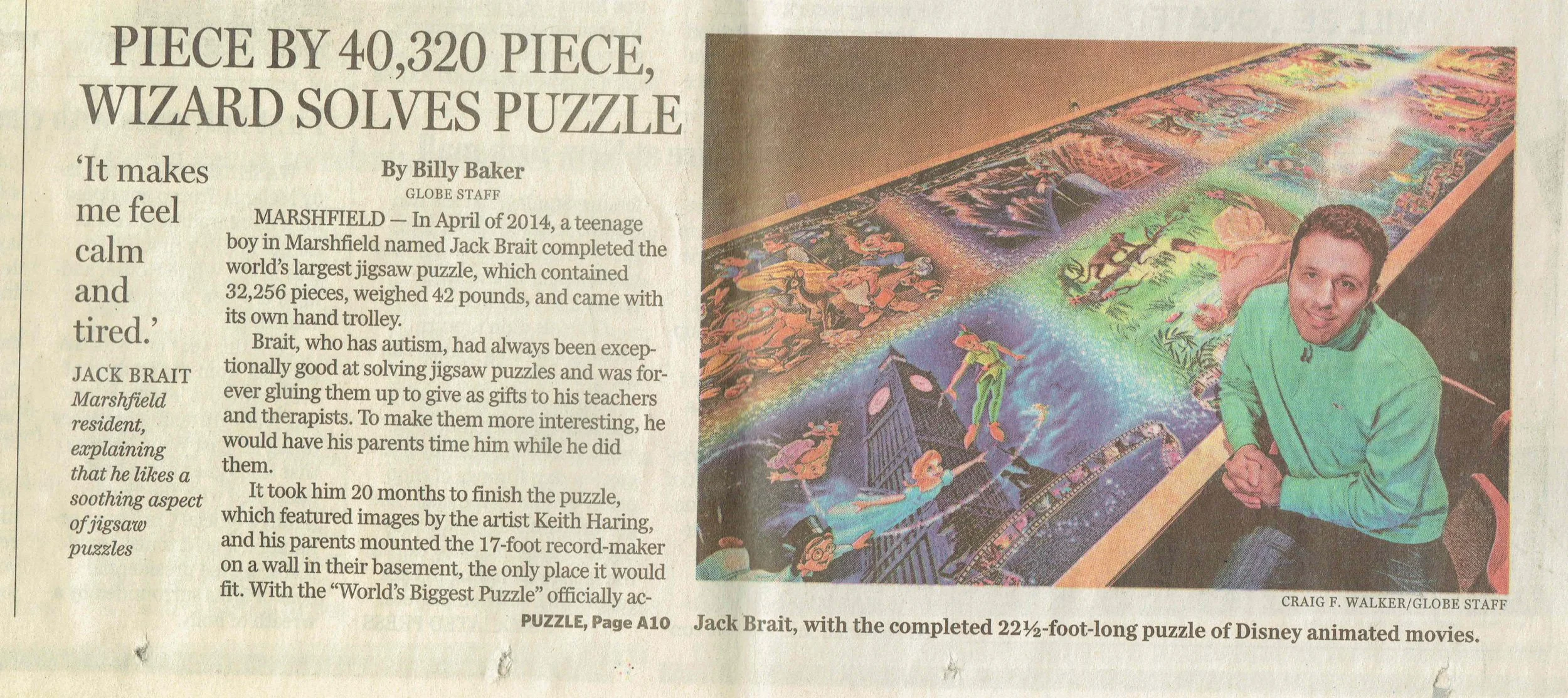 Jack Brait, aka Jack Of Puzzles, in the front of his Boston Globe article