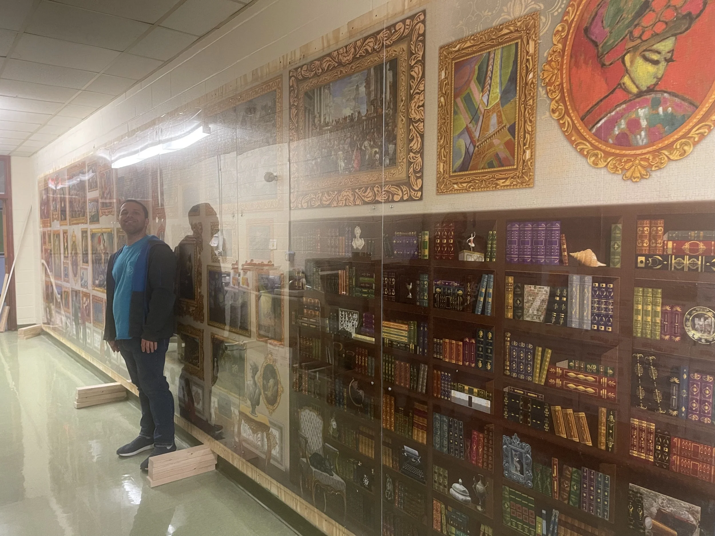 The 54,000 piece “Travel Around Art” puzzle from Grafika Puzzles In Behren-lès-Forbach, France, part of Alizé Group
It took me 34 Days, 191 Hours
From May 1, 2021 to July 4, 2021. It is on display at Daniel Webster School in Marshfield, MA.