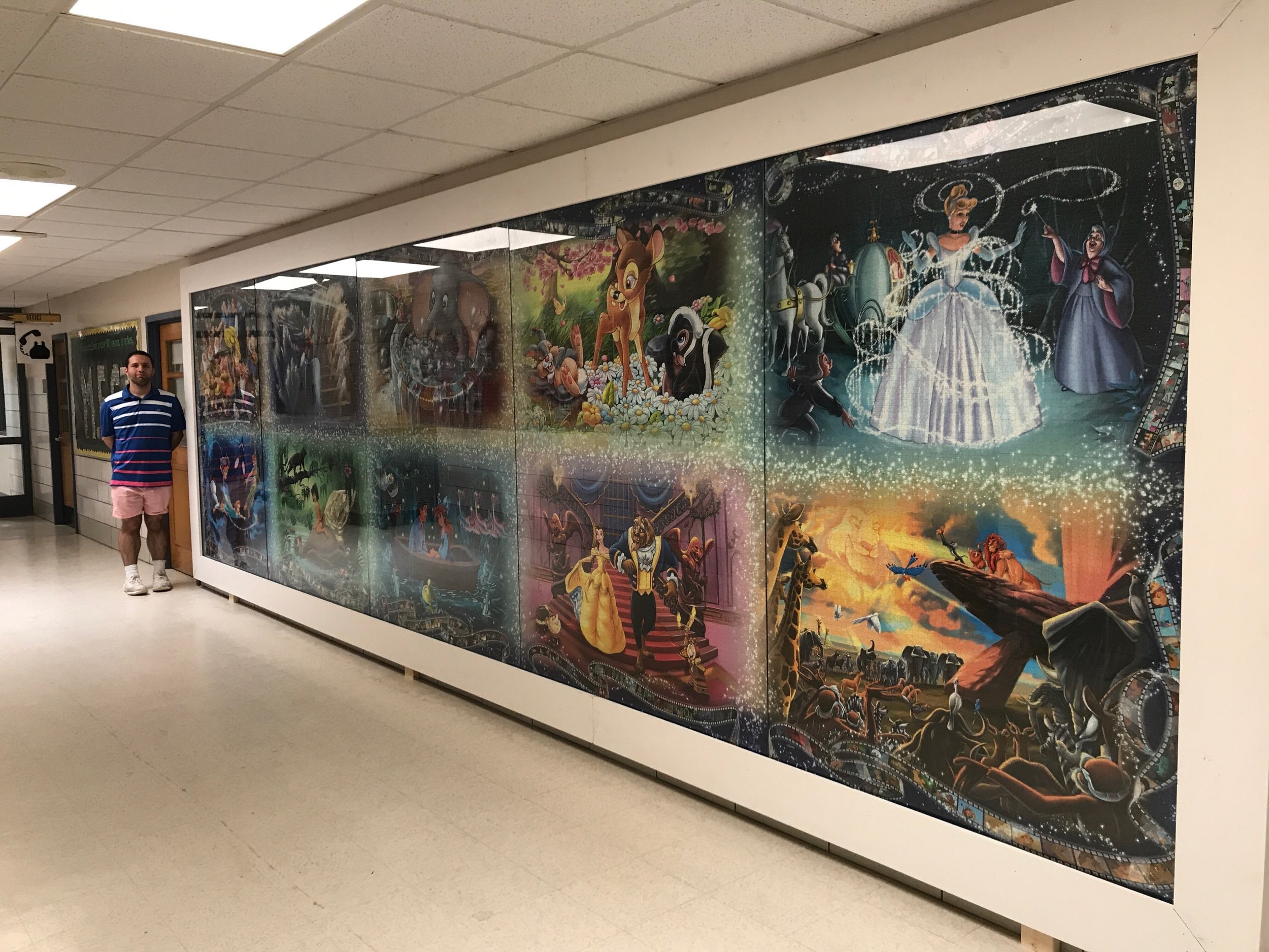 The 40,320 piece “Disney’s Memorable Moments” puzzle from Ravensburger Puzzle Company in Ravensburg, Germany.
It took me 80 Days, 423 Hours
From August 17, 2017 to November 5, 2017. It is on display at Martinson Elementary School in Marshfield, MA wh