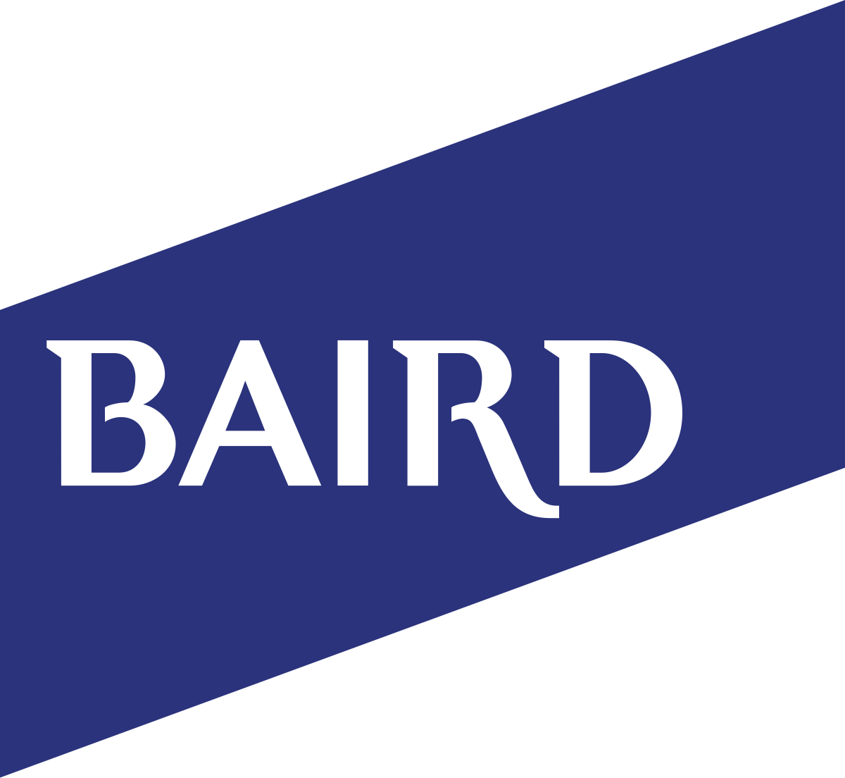 Baird logo with blue and black background and white text.